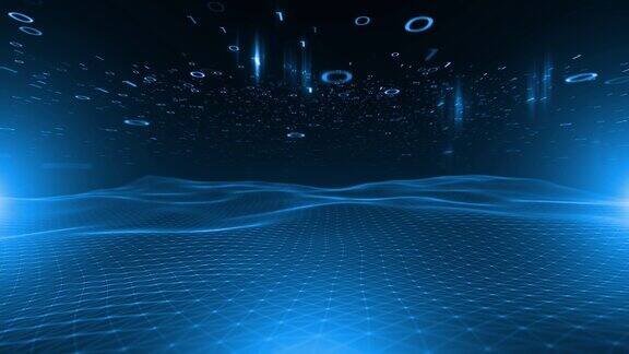 数字蓝色闪亮的网络空间与计算机数据动画