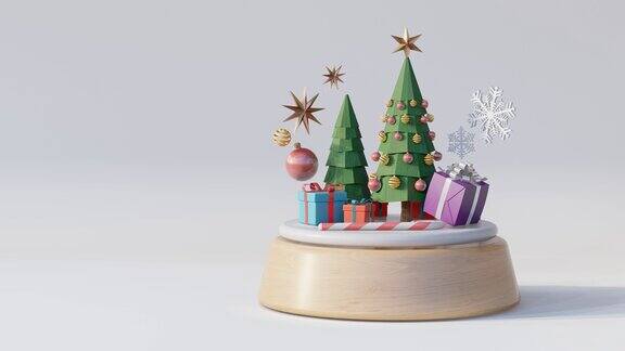 白色背景的圣诞树音乐盒-3d渲染