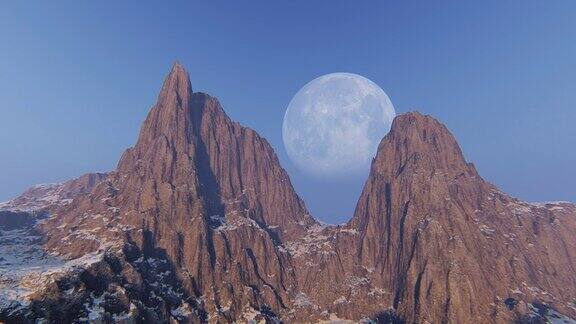 鸟瞰图的山峰与月亮