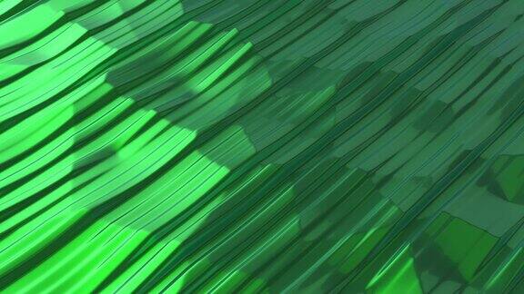 绿色线条的抽象背景波浪移动线的表面现代背景模板的文件报告和演示文稿多边形光滑的表面无缝循环3d动画4K