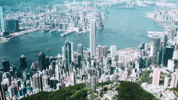 香港维多利亚湾摩天大楼航拍
