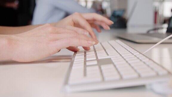 女商人的手在电脑键盘上打字