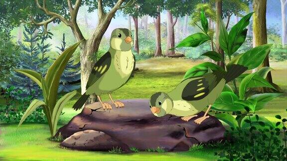 绿木鸟在森林里