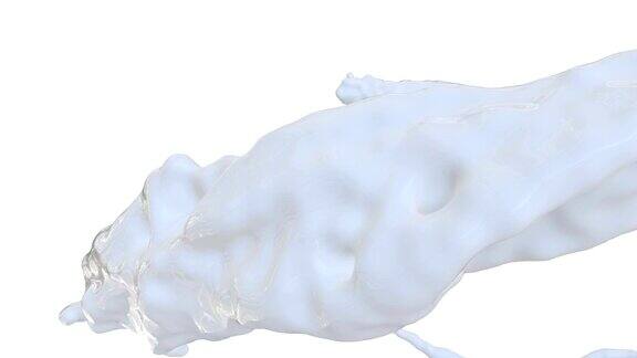 牛奶流的3D动画在慢动作反对白色