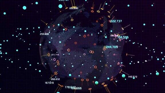 科技地球旋转数据围绕着粒子流动