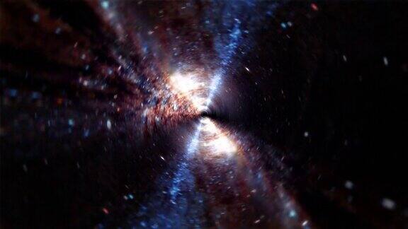 环形模糊橙蓝色超空间光速空间扭曲飞行穿越时空虫洞隧道抽象的流动能量涡4K3D循环科幻星际太空旅行背景