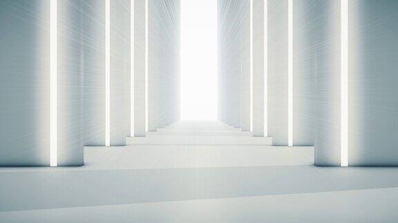 穿越未来白色走廊(可循环)照明走廊、室内设计、宇宙飞船、抽象、科学、技术、科学、建筑、工业、红地毯、闪亮、室内、车站、清洁、想象、走廊