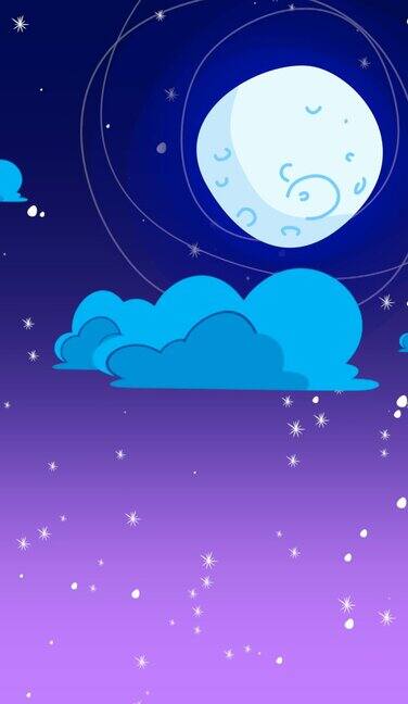 卡通动画背景与运动云和月亮