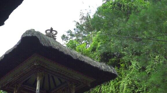 传统的巴厘岛建筑印度教寺庙上的绿色热带树木景观印尼巴厘岛的古老传统建筑亚洲文化旅游