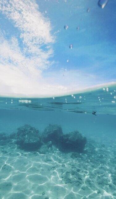 浮潜的观点在马尔代夫热带水域