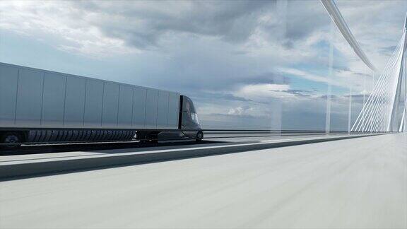 桥上未来的电动卡车的3d模型