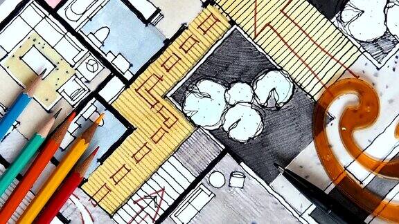 家居平面图、水彩水墨写生房地产及家居装修经营理念