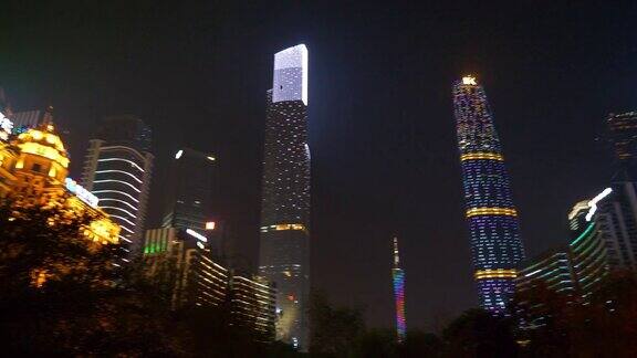 夜景时间广州市区著名的摩天大楼全景4k