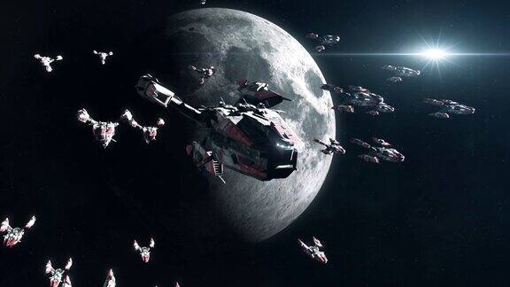 月球轨道上的科幻战舰舰队