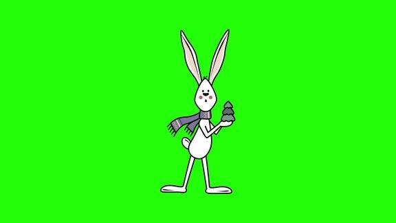 绿色背景的卡通兔子4k视频