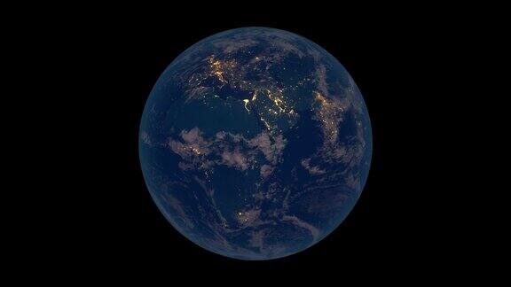 夜晚旋转地球(欧洲和非洲视角)