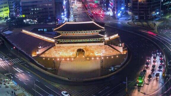韩国首尔南大门的延时交通