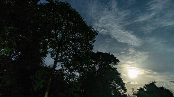 夜晚时光流逝月亮升起森林