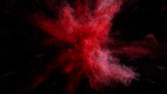 黑色背景下红色火药爆炸的Cg动画慢动作动作开始有加速有α无光
