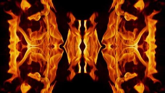 火焰火焰燃烧在黑色背景抽象反射慢动作