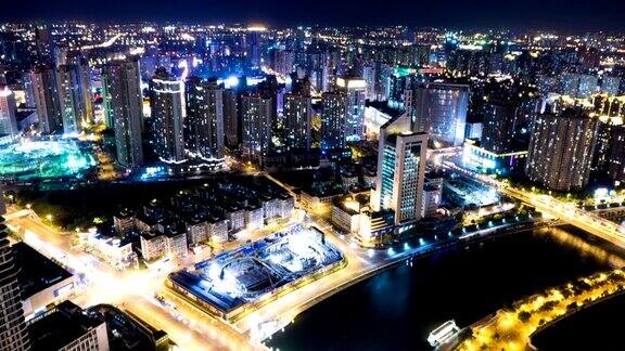 现代建筑与天津都市夜景时光流逝