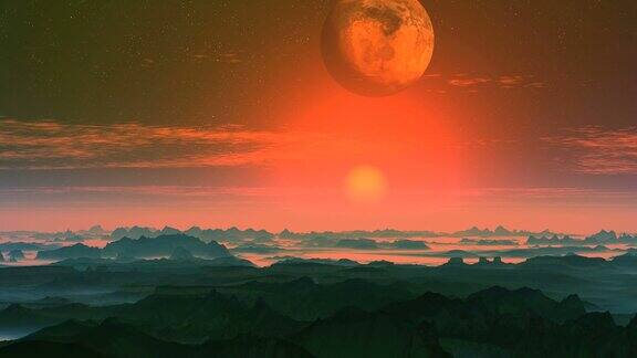 美丽的日落下的异族月亮