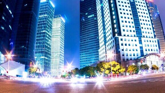 上海浦东晚上的交通时间流逝