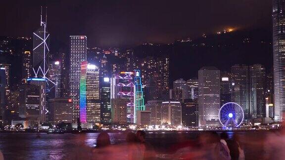 香港维多利亚港海滨夜晚延时摄影