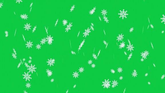 美丽的雪花落在绿色的屏幕上白色的雪花飞舞的动画新年快乐和圣诞快乐视频冬天的天空