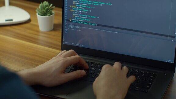 近手工程师开发软件应用程序使用数字笔记本电脑在屏幕上输入代码程序员编码互联网安全系统在办公室设计人工智能项目