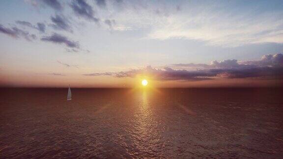船经过日落在地平线上