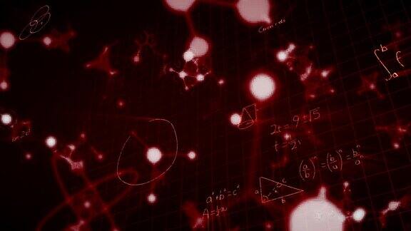 数学公式和形状在红色背景上移动的动画