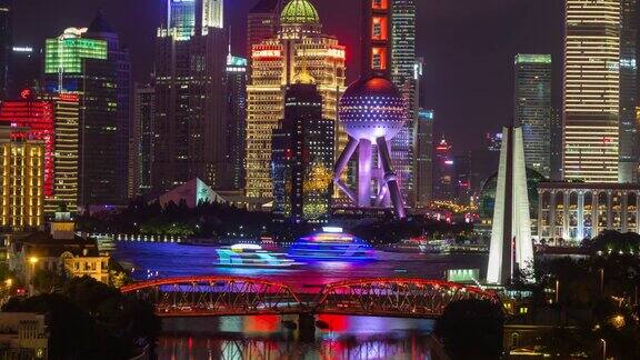 夜间照明上海浦东大桥屋顶4k时间间隔中国