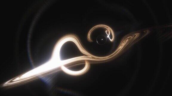 带有吸积盘的超大质量黑洞旁边的虫洞动画空间和时间因强引力而变形