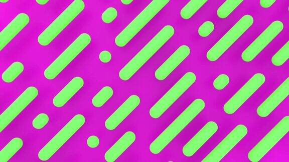 几何移动的绿色形状抽象的粉红色背景在极简主义条纹图案的背景运动设计线条模式用于宣传和展示3d无缝循环动画4K