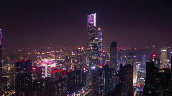 夜间照明广州市市中心港湾区交通公路桥航拍全景图4k中国
