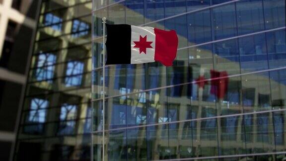 在摩天大楼上飘扬的乌德穆尔蒂亚旗