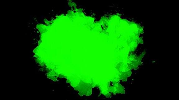 抽象画笔触塑造白墨飞溅的流动和洗色键在绿屏上墨飞溅的飞溅效果