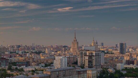 日落黄昏莫斯科城市风景空中全景4
