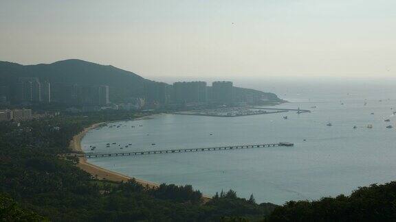 日落时间三亚市湾码头公园山顶全景4k海南中国