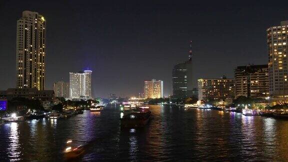 泰国夜曼谷湄南河交通大桥全景4k时间推移