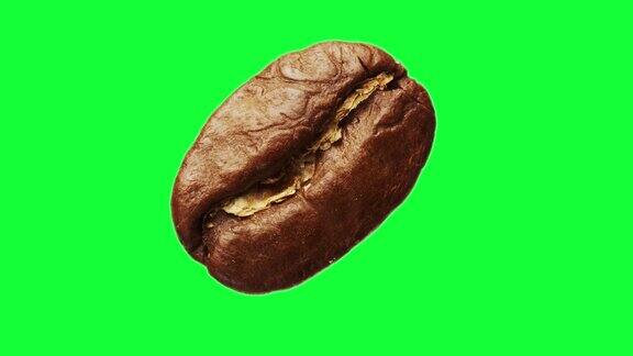 大咖啡豆在绿色背景(色度键)上旋转