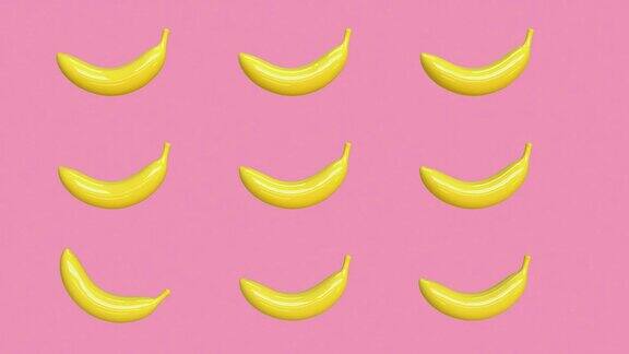 粉色背景黄色抽象香蕉卡通风格3d渲染食物水果健康