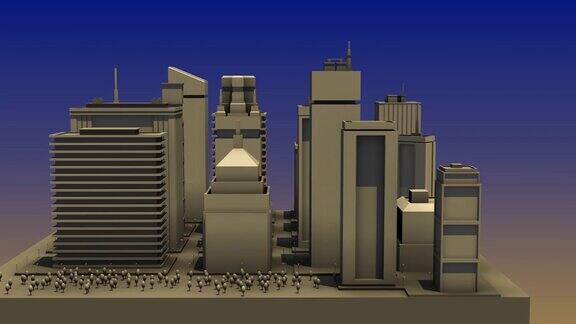 抽象城市三维布局动画模拟现代城市高层建筑的布局和景观现代城市图形模型从各个方面反映了背景的变化