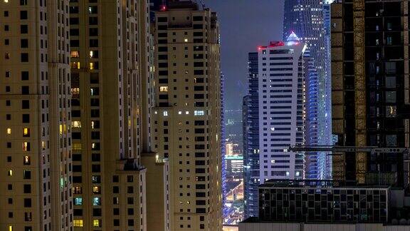 迪拜码头夜间照明空中时间推移阿联酋