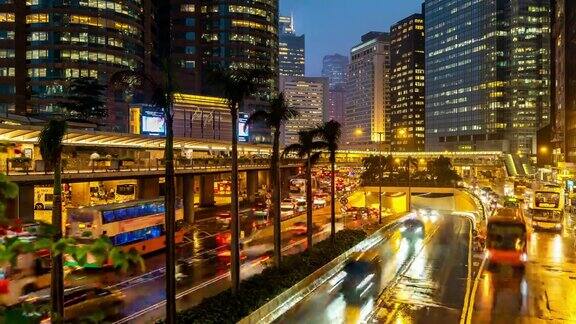 延时:日落时分拥挤的交通背景在香港市中心