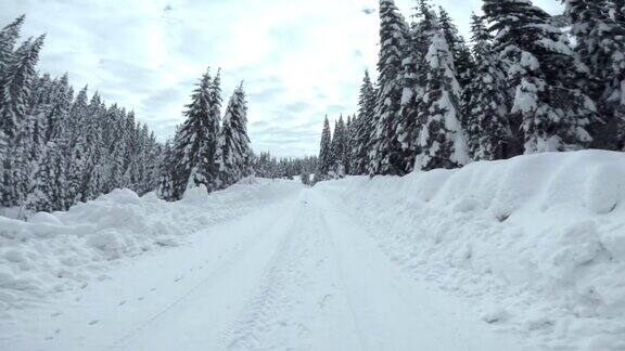 在雪山路上开车