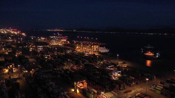 厦门漳州港集装箱码头夜景