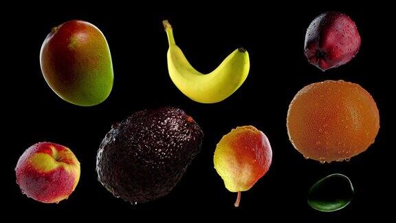 美味的热带水果在黑色的背景下