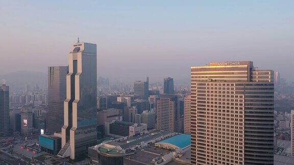 无人机拍摄的韩国首尔江南的日出